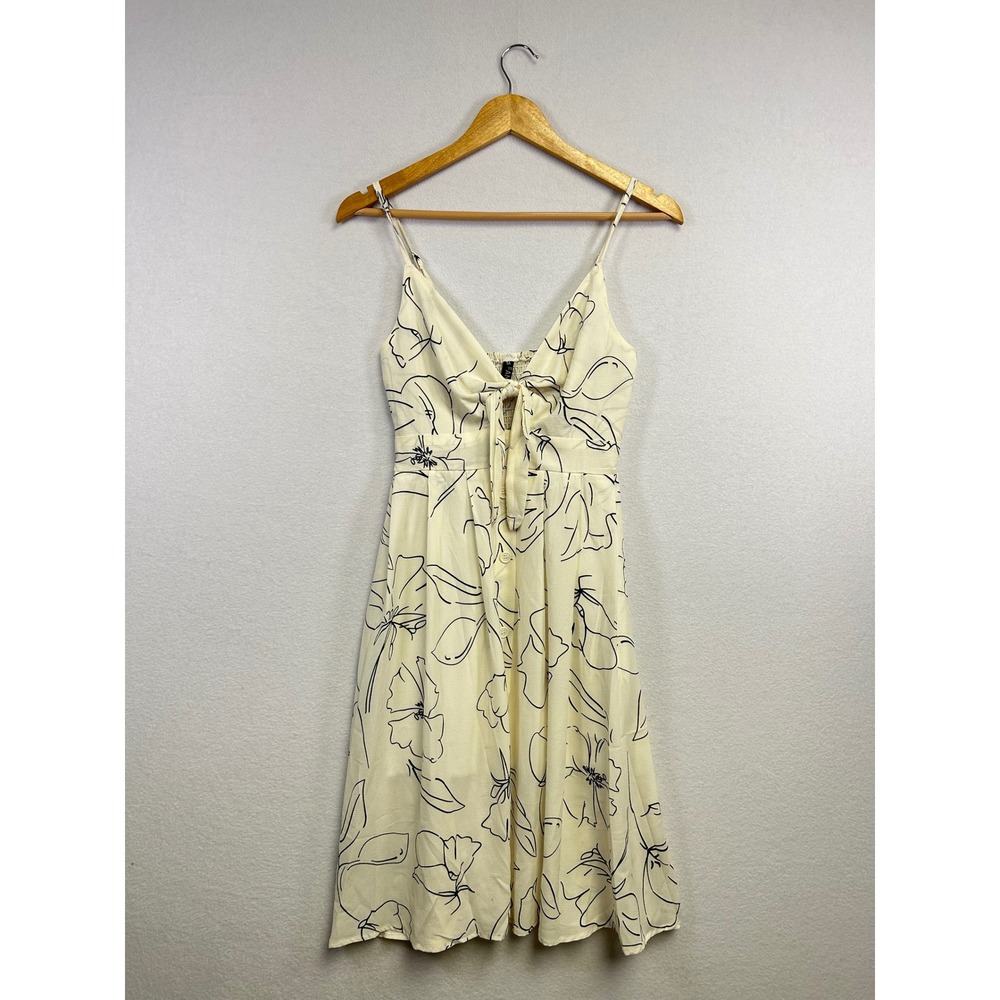 FANCI Wear‎ Cream Floral Print Tie Front Midi Dress Size Medium
